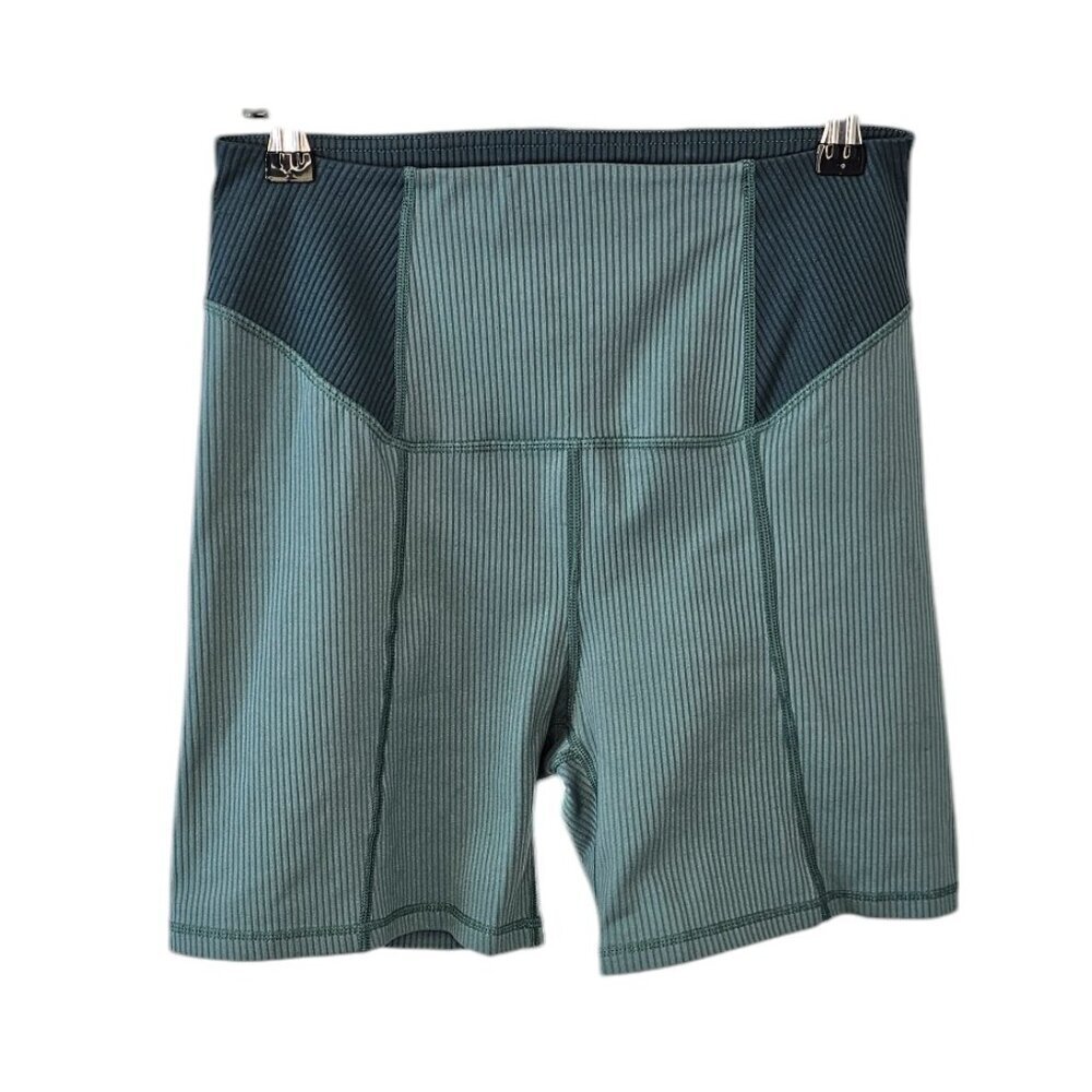 For Love & Lemons Dani Ribbed High Rise Bike Shorts - Teal Green, Size M